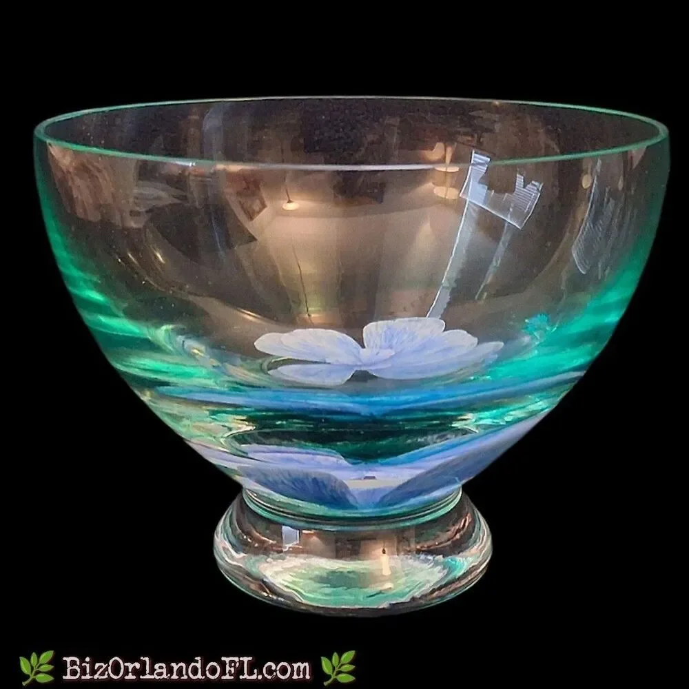 VINTAGE: Caithness Glass Tranquility Blue Flowers Art Glass Bowl Vase Scotland